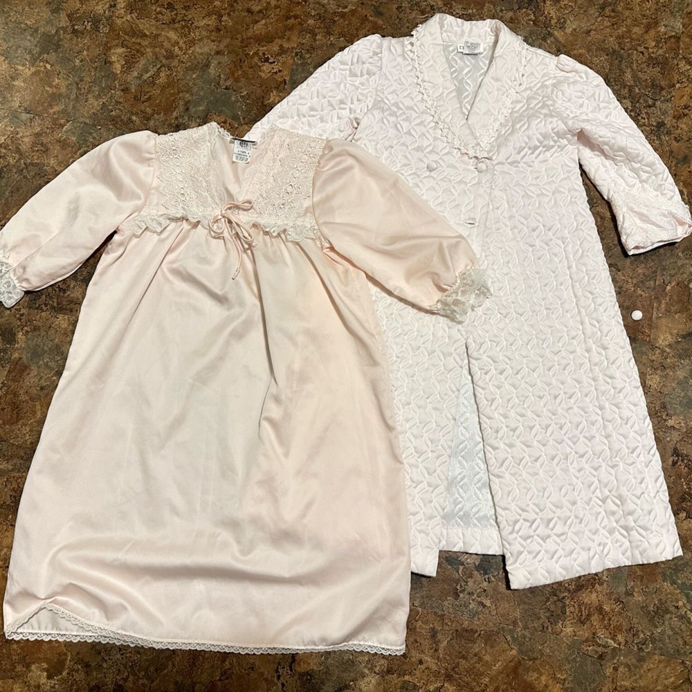 Dior Junior Toddler Pink Quilted Robe Lace Gown Set Size 4 Union Made